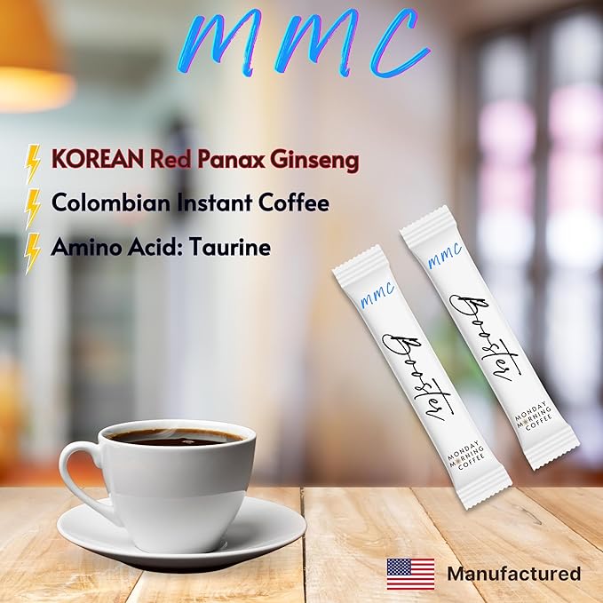 Monday Morning Coffee | Enhance your favorite coffee with Energy &amp Focus | Colombian Instant Coffee | Red Korean Ginseng | 15 Instant Coffee Packets