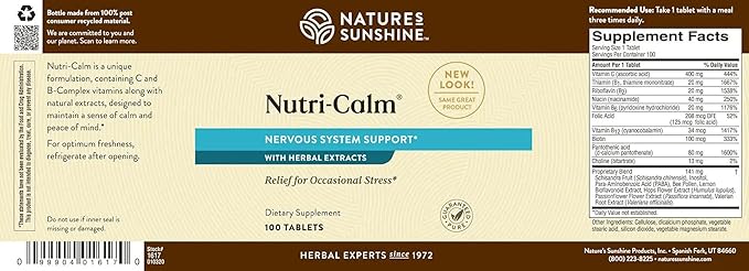Nature's Sunshine Nutri-Calm- Herbal Stress Relief Supplement for Natural Relief Mood Support and Boost Nervous System Support - 100 Count