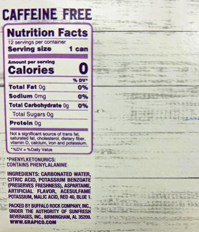 Grapico Diet Grape Soda 12 Pack Cans Zero Calories Caffeine Free (2 cases 24 cans)