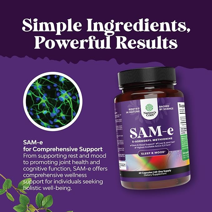 Sam-E 200mg Mood Support Supplement - S-Adenosyl Methionine Sam-E Supplement for Natural Relaxing Mood Boost Brain Support and Liver Detox Cleanse - Vegan Non-GMO and Gluten Free - 60 Count - 2 Pack