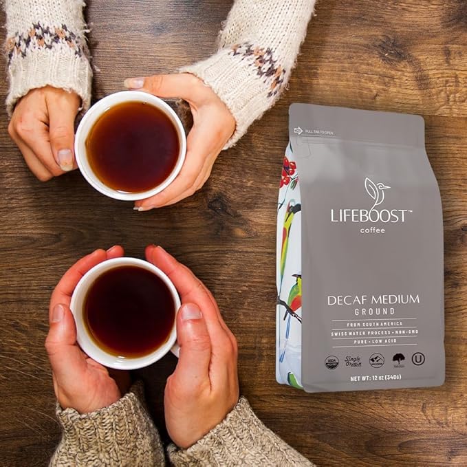 Lifeboost Medium Roast Swiss Water Decaf Coffee Ground - Non-GMO Low Acid Single Origin USDA Decaf Organic Coffee - Third Party Tested For Mycotoxins &amp Pesticides - 12 Ounces
