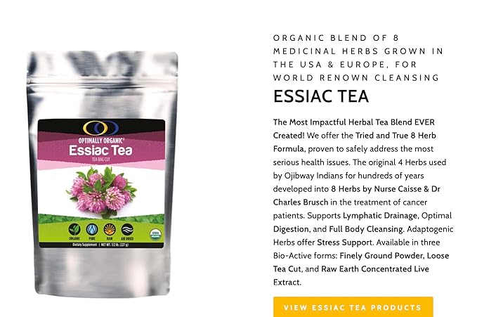 Optimally Organic ESSIAC Tea - Tea Bag Cut - 8 Herb Recipe by Rene Caisse! USA &amp EU Grown Burdock Root - Sheep Sorrel Whole Plant with Roots - Blessed Thistle - Kelp - Watercress Red Clover Slip