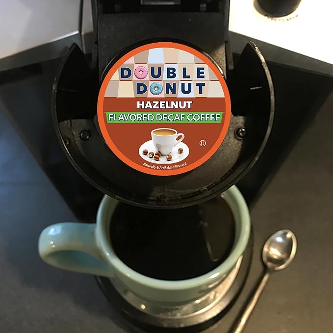 Double Donut Coffee Decaf Hazelnut Flavored Coffee Medium Roast Coffee Compatible with Keurig K Cups Brewers 72 Count (Pack of 1)