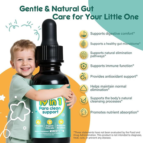 19 in 1 Herbal Gut Cleanse Drops – Wormwood Black Walnut Chlorella 250mg 10B Probiotics Clove &amp Oregano – Liquid Detox Support for Adults &amp Kids Alcohol-Free 2oz
