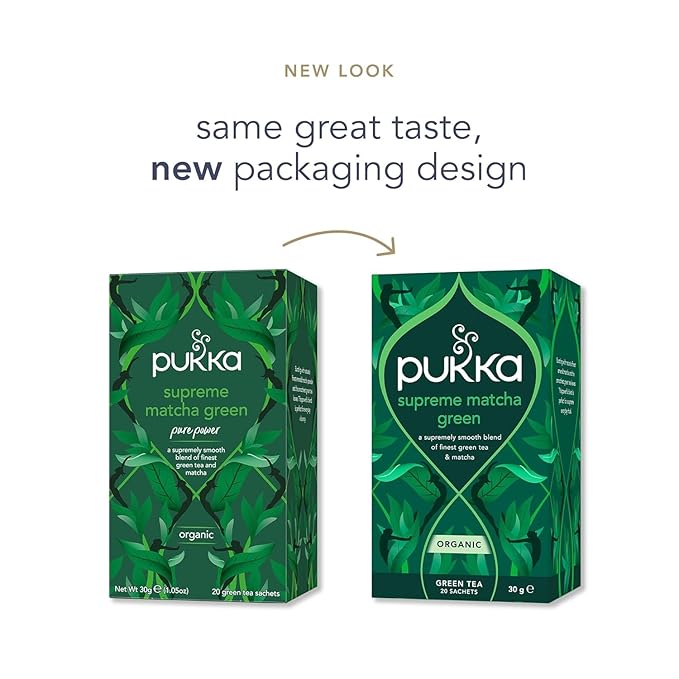 Pukka Supreme Matcha Green Organic Herbal Tea Energizing Infusion With Matcha Powder Ideal For Daily Vitality Caffeine Free 80 Total Tea Bags (20ct - Pack of 4)