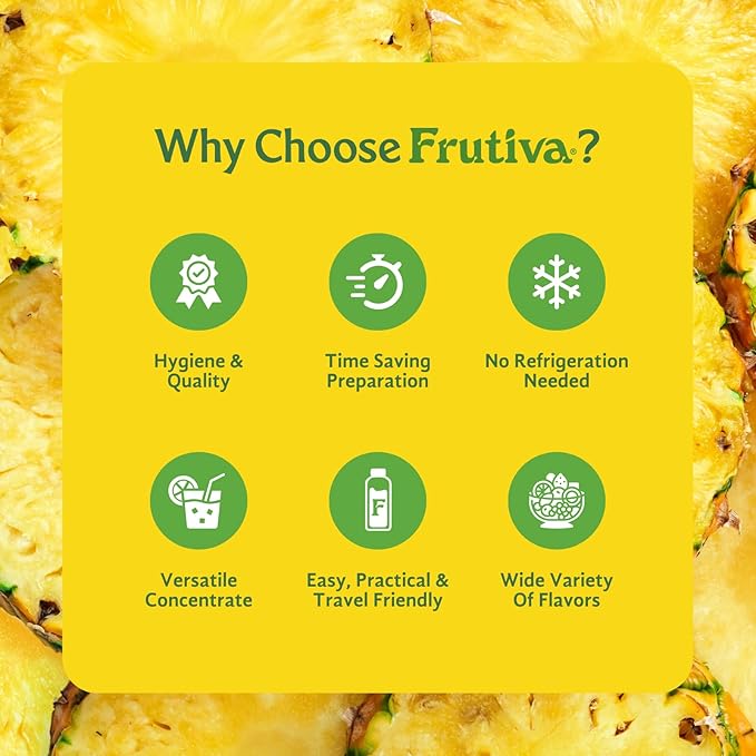 Frutiva Authentic Pineapple Drink Mix | Made in Mexico with Cane Sugar | Piña Aguas Frescas Concentrate Makes 2.6 Gallons Per Bottle | No High Fructose Corn Syrup | Perfect for Drinks Desserts &amp