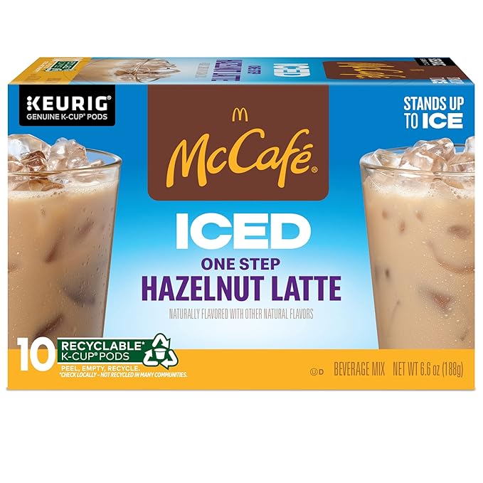 McCafe ICED One Step Hazelnut Latte Keurig Single Serve K-Cup Pods 60 Count (6 Packs of 10)