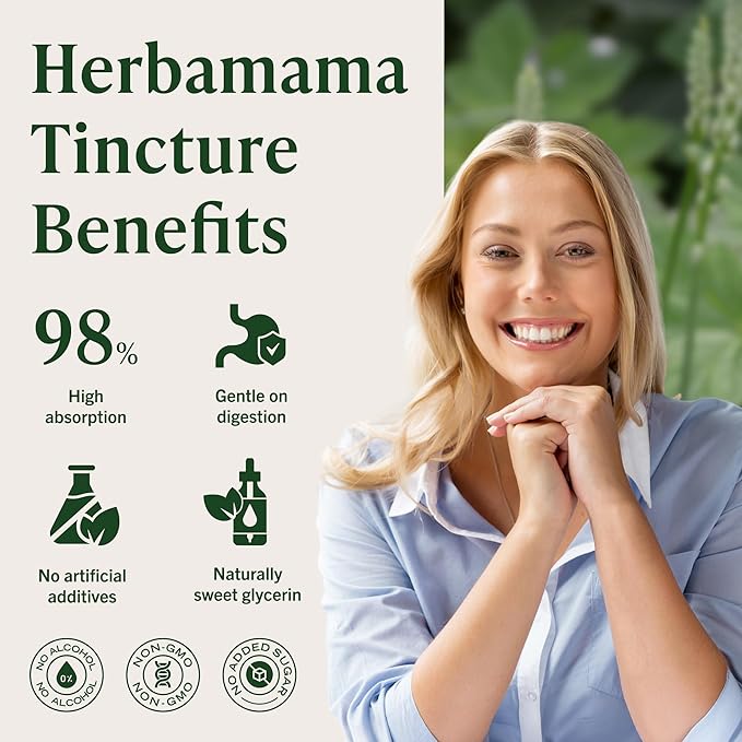 HERBAMAMA Black Cohosh Tincture - Vegan Women's Support with Black Cohosh Root Extract Drops - Non-GMO Alcohol &amp Sugar-Free Liquid Herbal Supplement 168-Day Supply