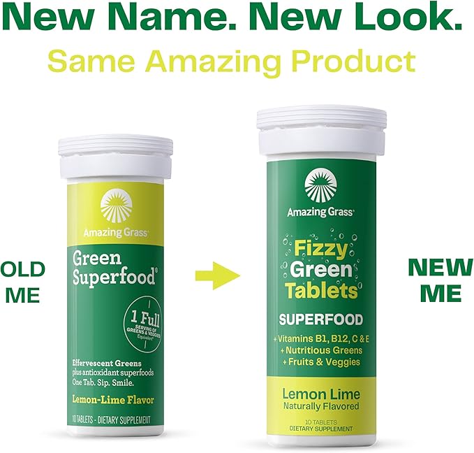 Amazing Grass Effervescent Tablets: Green Superfood Water Flavoring Tablet with Antioxidants &amp Alkalizing Greens Lemon Lime 60 Count
