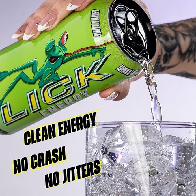 LICK Energy Drink - Zero Sugar No Crash Green Tea Caffeine (180mg) with Antioxidants and Vitamins A B6 B12 and C 16oz (12pk) - Lemon Lime