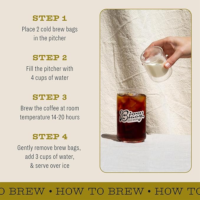 Bizzy Organic Cold Brew Coffee | Bundle | Coarse Ground Coffee | Light &amp Bright 1 LB + Light &amp Bright Brew Bags 4-count | 2 Pack