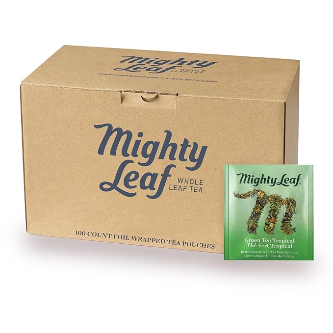 Mighty Leaf Green Tea Tropical – 100 Count Whole Leaf Green Tea Bags – Pyramid Sachets with Pineapple Tropical Fruit &amp Floral Flavors – Antioxidant-Rich Lightly Caffeinated