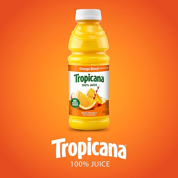 Tropicana 100% Juice Orange Blend Single Serve 15.2 fl oz Bottles (Pack of 12) - Real Fruit Juice Vitamin C Rich No Added Sugars No Artificial Flavors