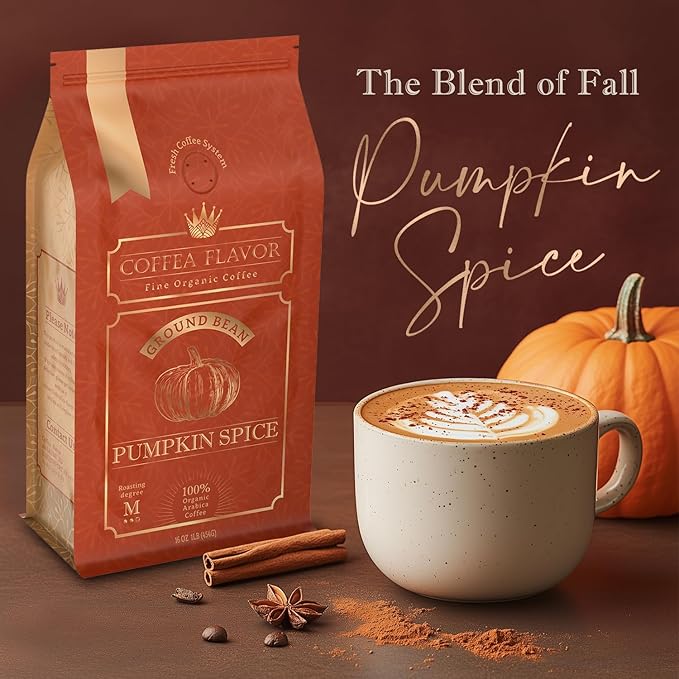 Flavored Ground Coffee – Spice Pumpkin 100% Arabica Single Origin Medium Roast USDA Organic Naturally Flavored – by Coffea Flavor