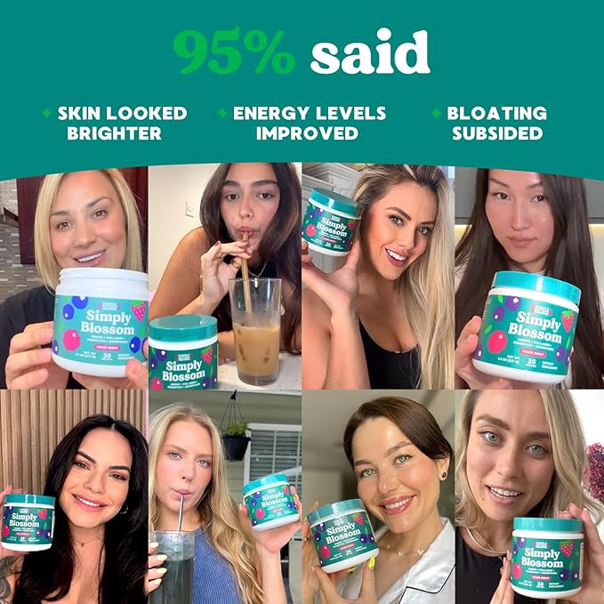 Simply Blossom Nutrition - Daily Greens &amp Superfood Powder + Collagen + Probiotics for Women's Digestive Health &amp Bloating Relief. Help Your Health Bloom - 30 Day Supply