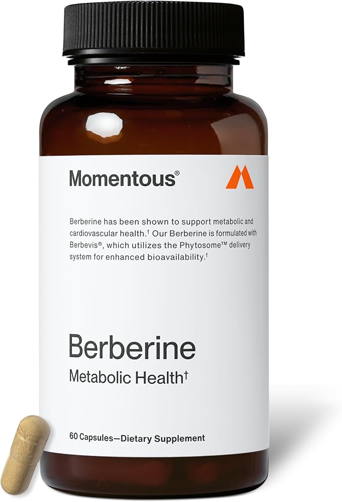 Momentous Berberine - Natural Bioavailable Supplement Formulated from Plant Alkaloid to Help Support Metabolic &amp Cardiovascular Health - Vegan - Gluten Free - NSF Certified for Sport - 60 Servings