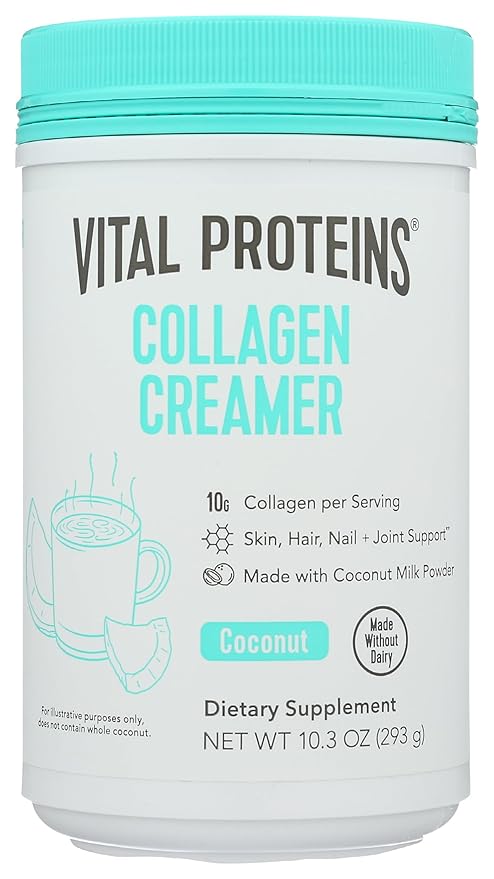 Vital Proteins Collagen Coffee Creamer Non Dairy &amp Low Sugar Powder with Collagen Peptides Supplement - Supporting Healthy Hair Skin Nails with Energy-Boosting MCTs - Coconut 10.3oz