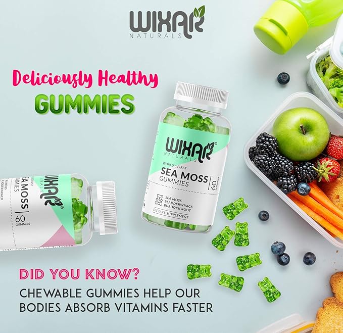 Sea Moss Gummies - Natural Irish Sea Moss and Bladderwrack with Burdock Gummy - 60 Gummies - Vegan - Healthy Immune Gut &amp Overall Wellness Support - Herbal Alkaline Supplements