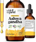 Wild &amp Organic Ashwagandha Liquid Drops - Calming Ashwagandha Root Extract for Relaxation - 1-Month Supply - Herbal Supplements for Women and Men - Vegan Sugar &amp Alcohol-Free Tincture - 2 fl