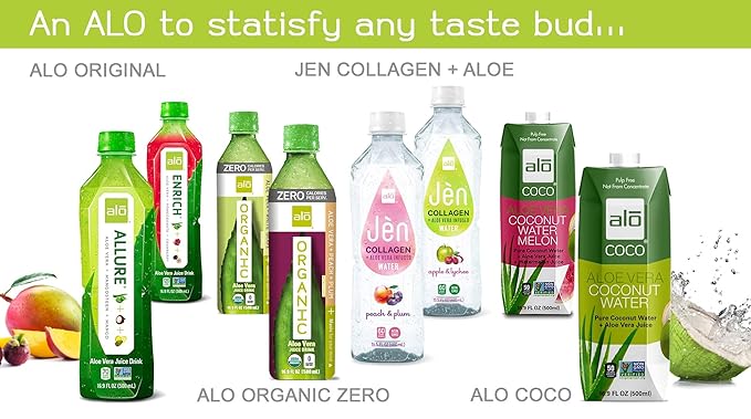 ALO Aloe Vera Juice Drink | BLUSH - Aloe Vera + Strawberry | 16.9 fl oz Pack of 12 | Plant-Based Drink with Real Aloe Pulp
