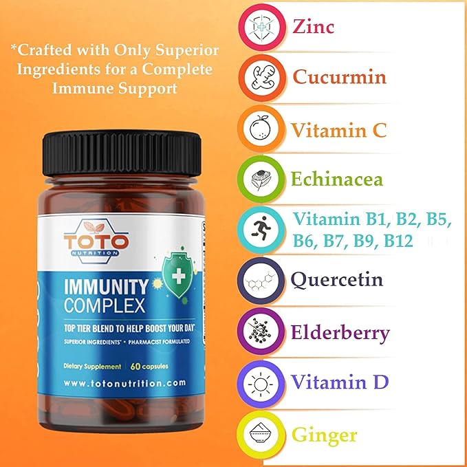 Immunity Support Booster with Vitamin C D Elderberry Echinacea Zinc Quercetin Curcumin Ginger B Vitamins Supplement Vegan Gluten Free No Gelatin