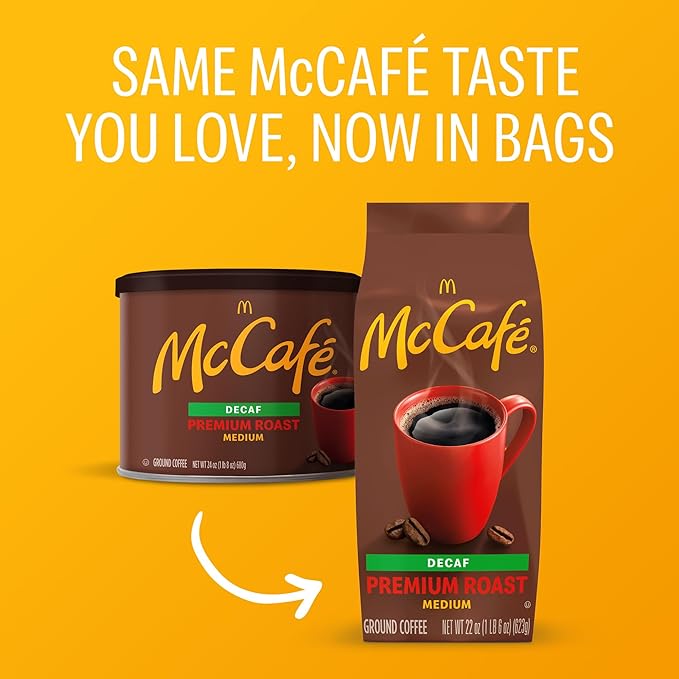 McCafe Premium Roast Decaf Ground Coffee Medium Roast Decaffeinated Premium Quality Responsibly Sourced Kosher Certified 22oz. Bag