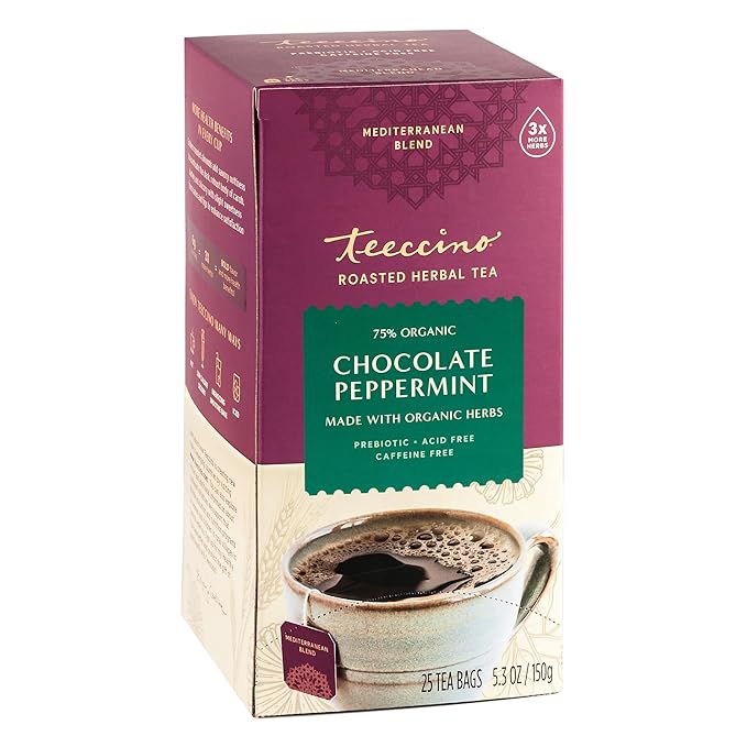 Teeccino Chocolate Lover’s Tea Variety Pack - Dark Chocolate Mexican Chocolate Chocolate Peppermint - Roasted Herbal Tea That’s Caffeine Free &amp Prebiotic for Natural Energy 25 Tea Bags (Pack of