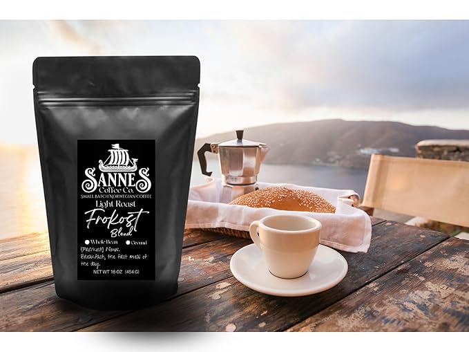 Sannes Coffee Co. Norwegian Coffee-Frokost Blend Light Roast Coffee-Smooth Never Bitter-Resealable bag (Whole Bean 16 oz)