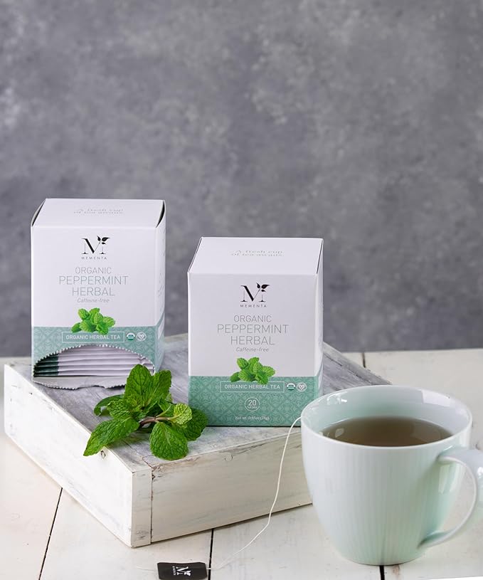Mementa Inc Organic Herbal Peppermint Tea Bags - Caffeine Free Herbal Tea 20-Count (Pack of 6) - Refreshing and Soothing Mint Flavor USDA Certified Organic Perfect for Relaxation