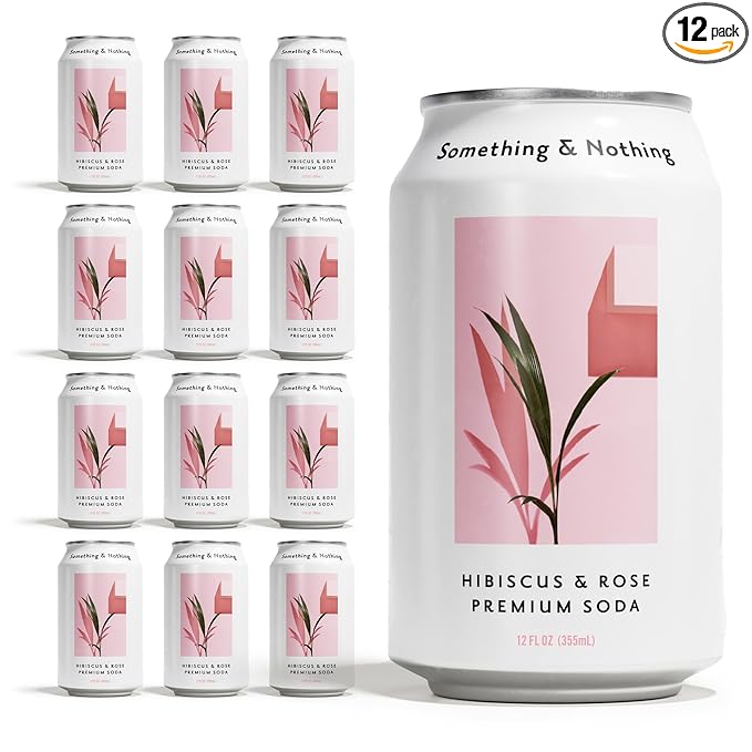 Something &amp Nothing Hibiscus &amp Rose Flavoured Sparkling Water | Lightly Carbonated Full Flavoured with Added Grape &amp Lemon Juice | Vegan &amp Low Calorie Soda | 12 Fl Oz Cans (Pack of 12