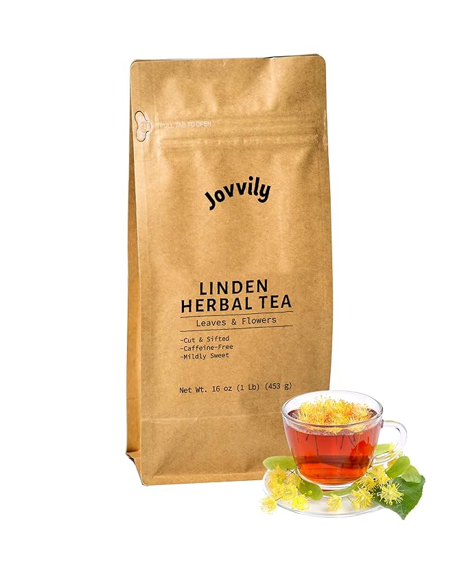 Jovvily Linden Leaf - Herbal Tea - Slightly Sweet Flavor - Cut &amp Sifted - Leaves &amp Flowers - Caffeine-Free 1 Pound