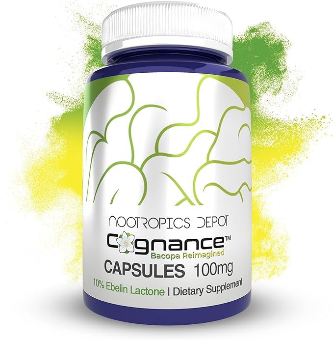 Nootropics Depot Cognance Enhanced Bacopa Capsules | 100mg | 10% Ebelin Lactone | Bacopa monnieri | Mood Memory &amp 5-HT2A Activation 180 Count (Pack of 1)