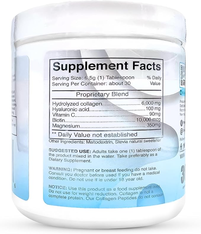 HYALURONIC Acid Collagen Powder Collagen Supplements for Hair Joints and Skin. Multi Collagen Peptides with a Vitamin C and Fruit Flavor. 7 OZ / 198 G