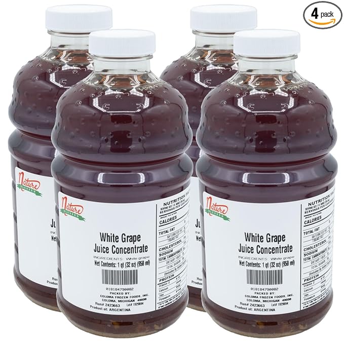 Nature Blessed 100% Pure White Grape Juice Concentrate - 4 Quarts (4/32 fl oz bottles) Great for Home Vintners Home Brewers Cider Spirits Smoothies or Jelly Production