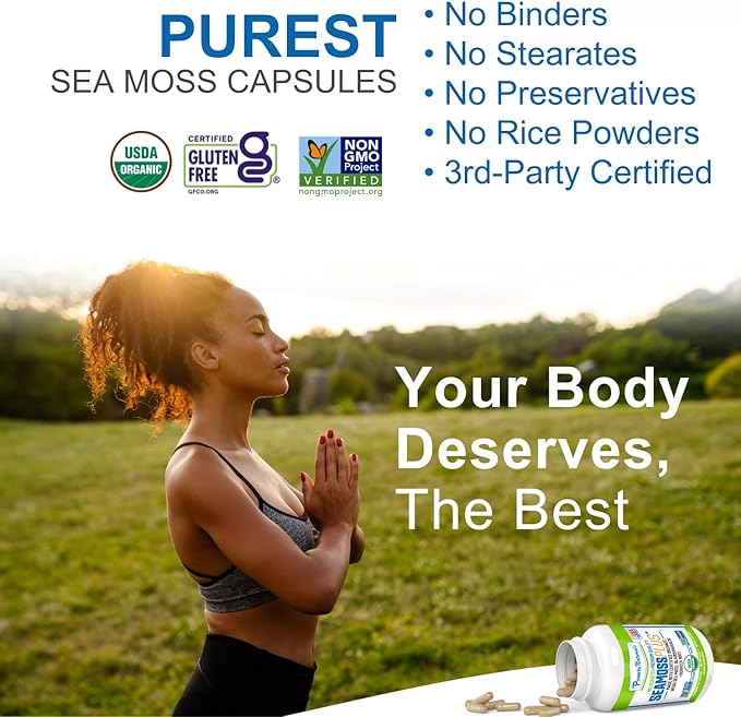 Power By Naturals Sea Moss Plus - USDA Certified Organic Wildcrafted Irish Seamoss Bladderwrack &amp Burdock Root Supplement for Immunity 60Ct 2 Pack