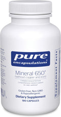 Pure Encapsulations Mineral 650 Without Copper &amp Iron | Hypoallergenic Combination of Balanced Chelated|Minerals | 180 Capsules