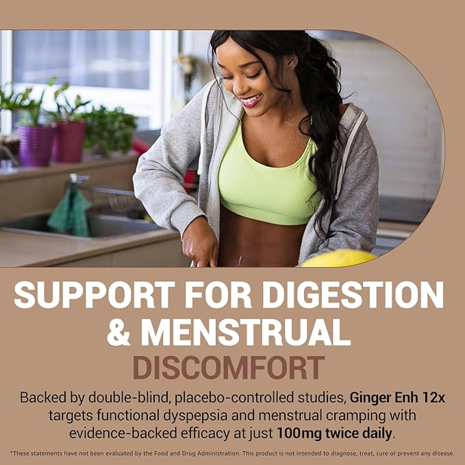 Pure Ginger Root Capsules Enh-12x: Ultra Potent 26% Gingeroids Extract Vegan Ginger Supplements for Nausea Bloating &amp Menstrual Cramps Natural No Fillers Non-GMO (30 Days)