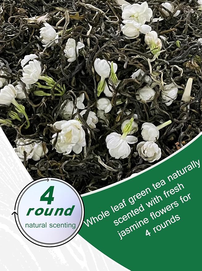 TETWIN Jasmine Green Tea Bags 40ct Resealable Tin – Organic Loose Leaf Tea Scented with Fresh Jasmine Flowers USDA Organic Full Leave Teabags Light Caffeine Naturally Aromatic