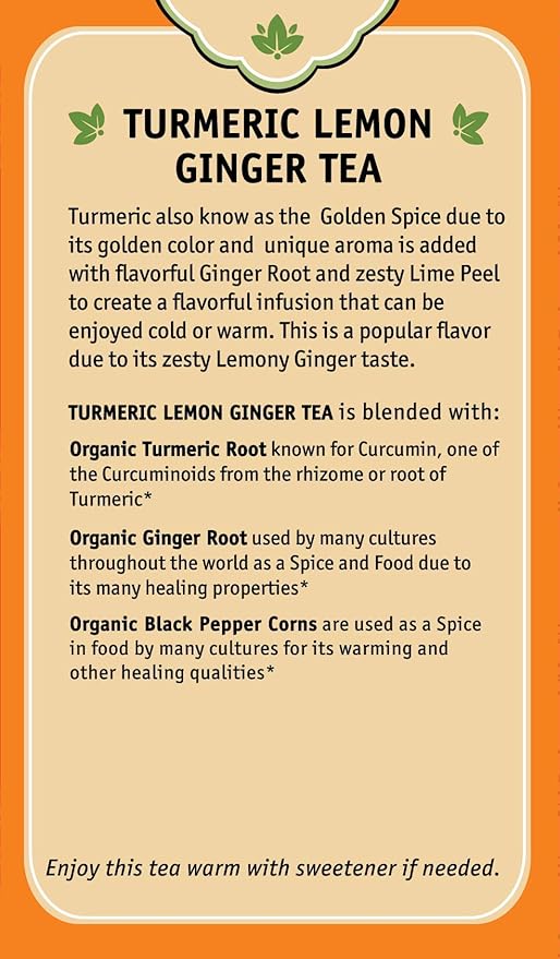 Herbal Cup Ayurveda Turmeric Tea Organic Lemon Ginger No Caffeine Herbal Teas (Organic Lemon Ginger 16 Count (Pack of 6))
