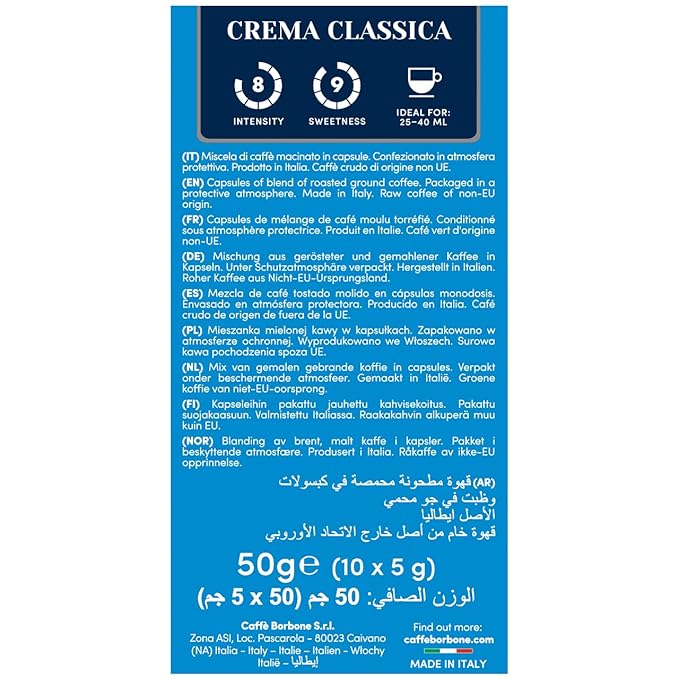 Caffè Borbone Crema Classica Aluminum Capsules Compatible with Nespresso Original Machines Medium Roast 100 Count