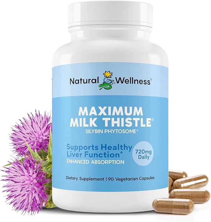 Maximum Milk Thistle Supplement for Liver Support – 720mg Silybin Phytosome (10X Absorption) – Liver Cleanse Detox &amp Repair Enzyme Health – Vegan Non-GMO Gluten Free – 90 Capsules (30-Day Suppl