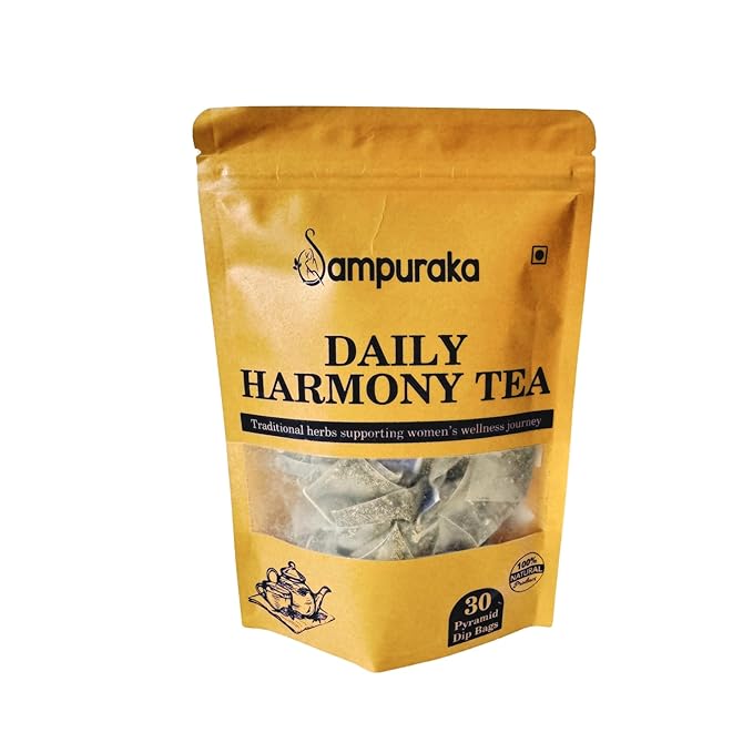 Sampuraka Daily Harmony Tea - Traditional 8-Herb Blend 30 Premium Pyramid Sachets with Ashwagandha &amp Spearmint