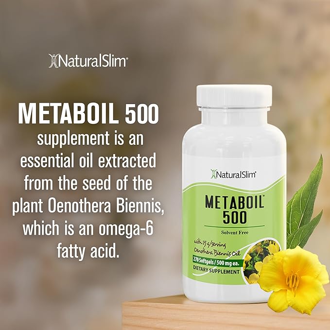 NaturalSlim Metaboil 500 Metabolism Skin Hair &amp Nails Support Evening Primrose Oil with GLA Omega 6 Cold Pressed Oil Women Supplements 500 mg Softgels Capsules 270 Count