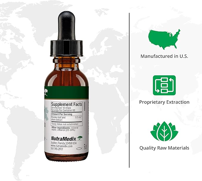 NutraMedix Parsley Herbal Supplement - Parsley Leaf and Stem Extract - Antioxidant Support Body Detox &amp Cleanse Support - Liquid Herbal Supplements for Immune Health (1oz / 30ml)