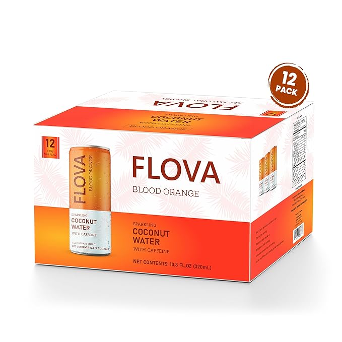 Flova Blood Orange Energy Drink All Natural Electrolytes and Minerals from Coconut Water 4 Simple Easy to Pronounce Ingredients 99% Juice Pack of 12 Cans
