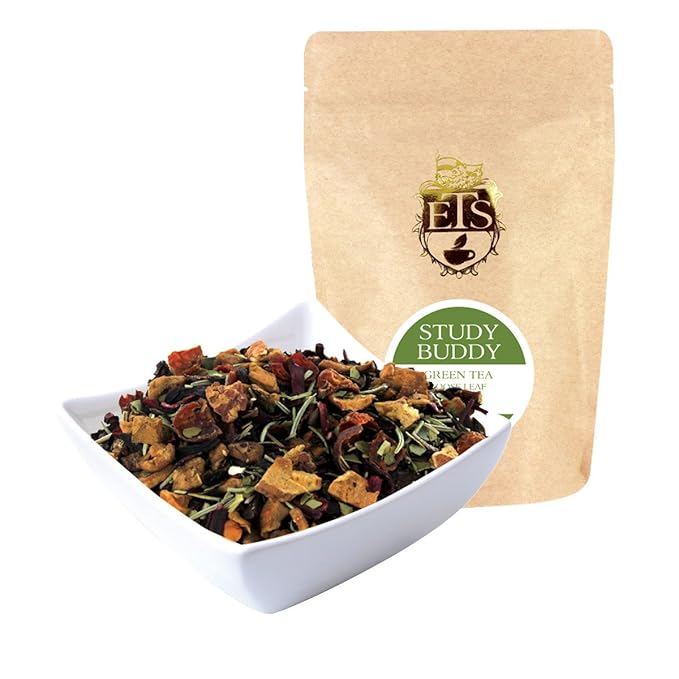 Study Buddy Herbal Loose Leaf Tea - 16oz Bulk Pack | South American Mate Energy Boost with Dried Fruits Flower Petals Herbs | Premium Herbal Tea Blend for Focus Stamina and Alertness