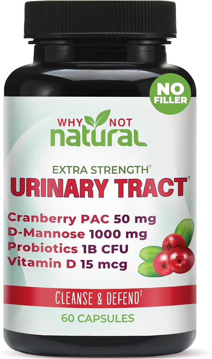 Why Not Natural 5-in-1 UTI Pills with D Mannose Cranberry PAC Extract Probiotics and Vitamin D - Urinary Health Formula for Women and Men