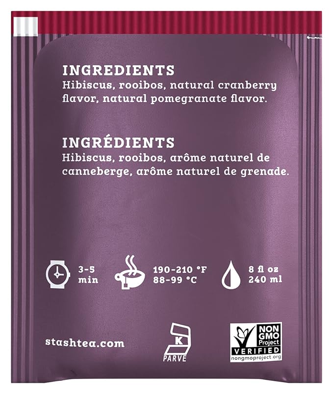 Stash Tea Cranberry Pomegranate Herbal Tea - Caffeine Free Non-GMO Project Verified Premium Tea with No Artificial Ingredients 18 Count (Pack of 6) - 108 Bags Total