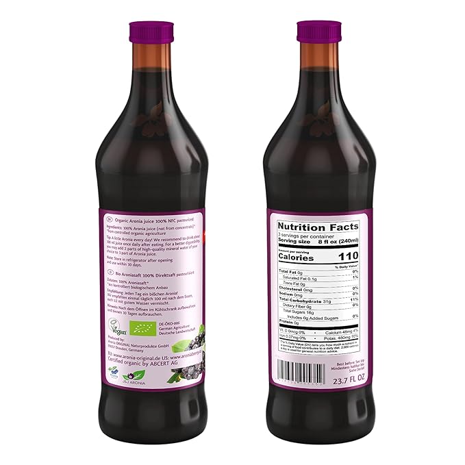 Aronia ORIGINAL Organic Aronia Berry Juice 23.7 Fl Oz (6-Pack) | No Added Sugar Not From Concentrate 100% Pure Aronia Fruit | Amber Glass Bottle | Vegan Organic Non-GMO Black Chokeberry