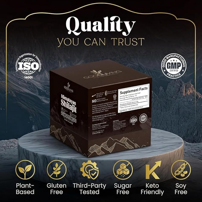 Himalayan Shilajit Resin - 400mg High Potency Lab Tested Pure Shilajit for Men &amp Women 75% Fulvic Acid 85+ Trace Minerals Energy &amp Immune Support 2.5 Month Supply (30g)
